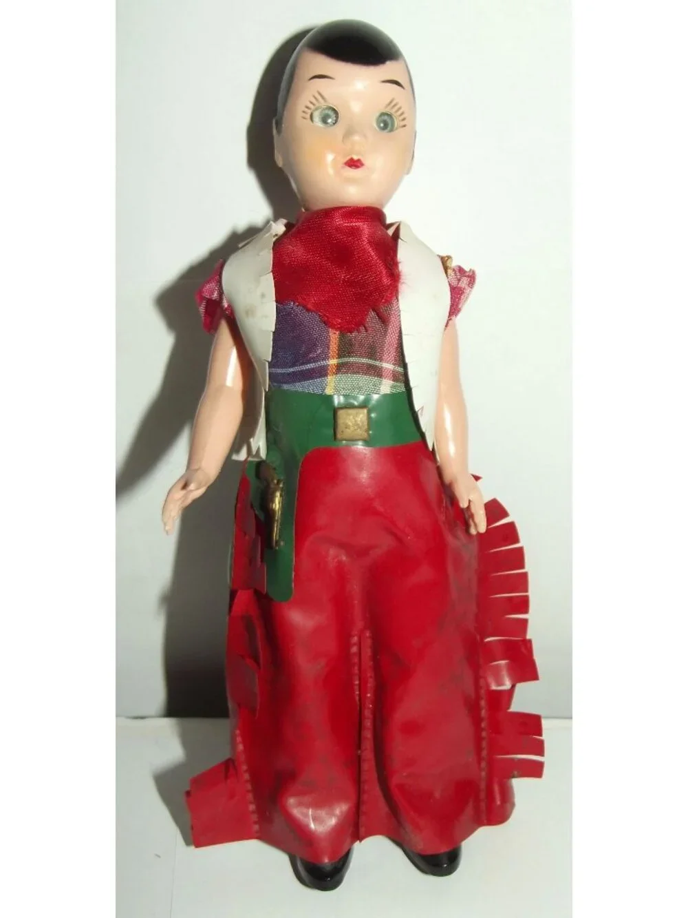Vtg Miniature Dolls (lot of 2) Porcelain Indian Girl +Western Cowboy Sleepy Eyes